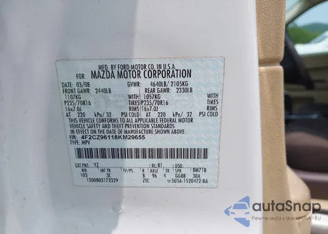 2008 Mazda Tribute S Touring из США, поврежденный, VIN 4F2CZ96118KM29655